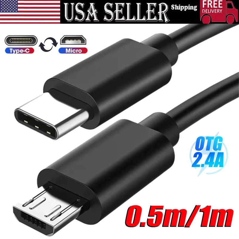 USB Type C to Micro 5V/2.4A Data & Sync Transfer OTG charging cable – Black