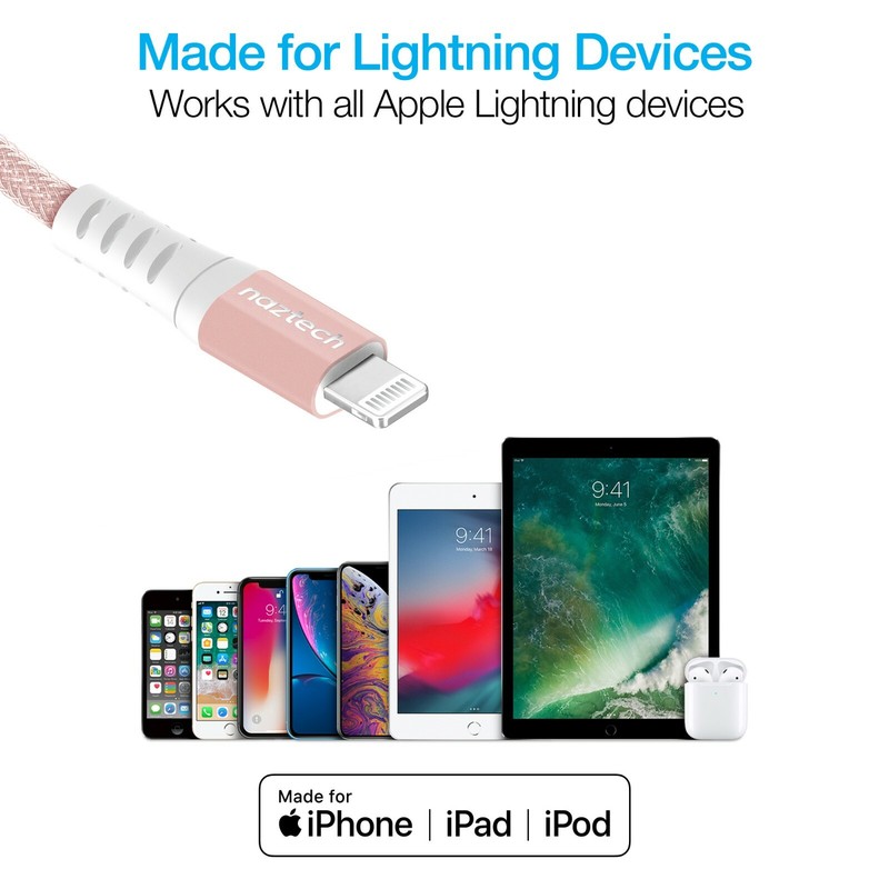 Naztech Braided Fast Charge MFi Lightning to USB-C Cable - Rose Gold gallery
