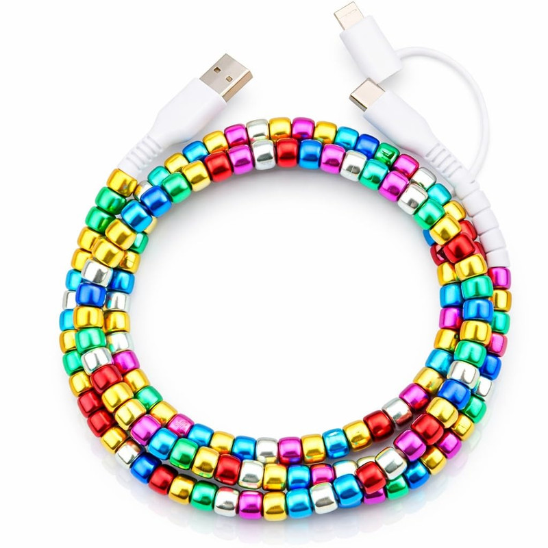 Stylish [Apple Mfi Certified] Beaded Phone Charger Cable Metallic Colors USB Cab
