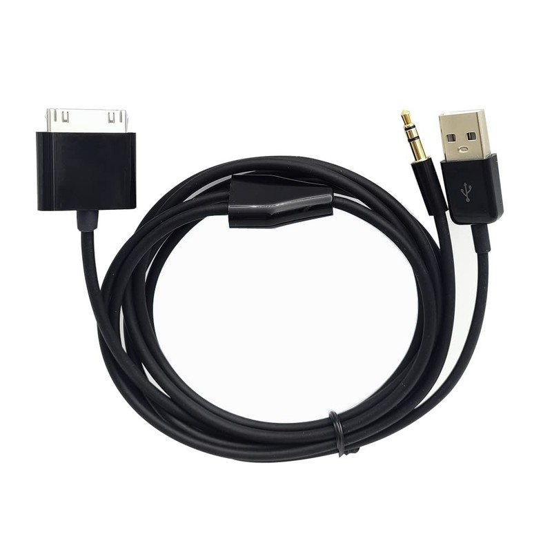 30 Pin to AUX USB Cable, 3.5mm Audio Charger & Data Sync for iPhone/iPod (Black) gallery