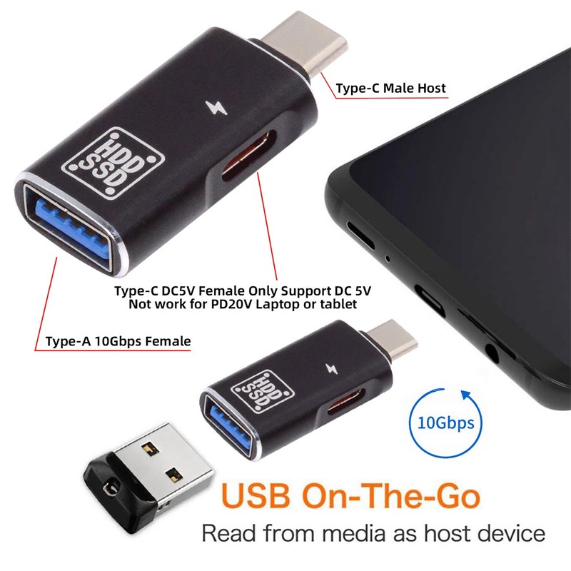 Chenyang 10Gbps USB-C Type-C to USB 3.0 Female OTG & DC 5V Power Adapter