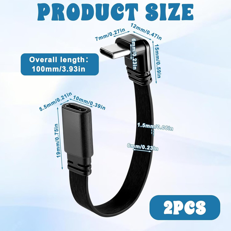 2Pack 90 Degree USB C Extension Cable, Usb2.0 C Male to Female Adapter, 4Inch/10 gallery