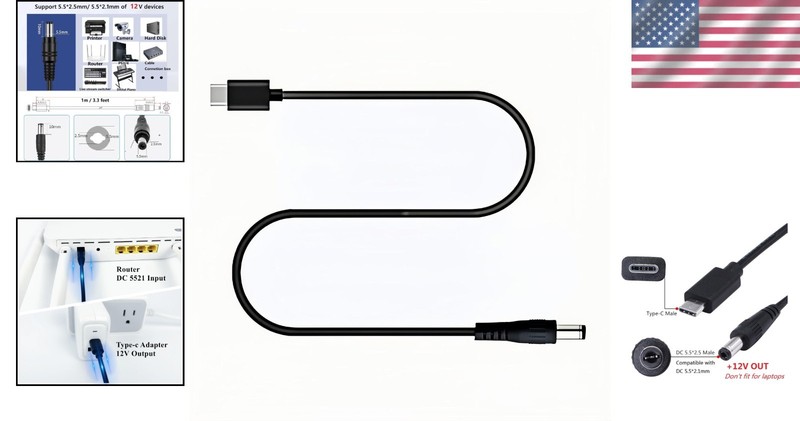 1m USB C to DC 5.5mm x 2.5mm Power Cable, Lightweight & Portable for 12V Devices gallery