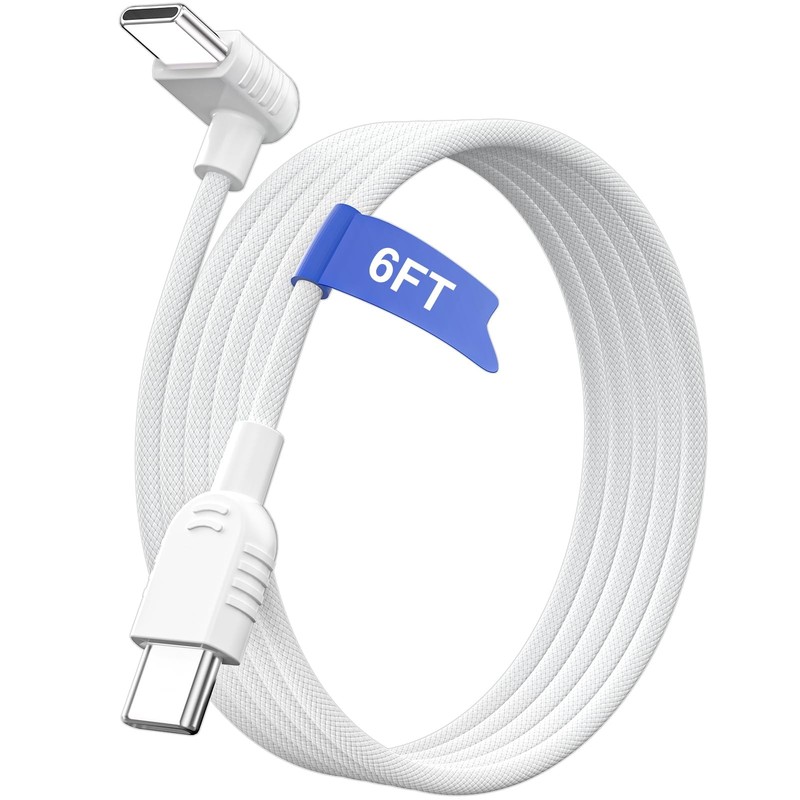 90 Degree USB Cable 6FT Right Angle 60W Fast Charging Dual Braided Charger Co…