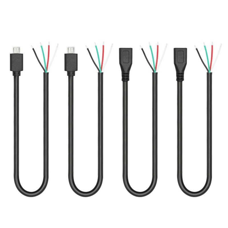 Short Micro USB Male Female 4 Pin Bare Wire Open End Pigtail Cable 11in