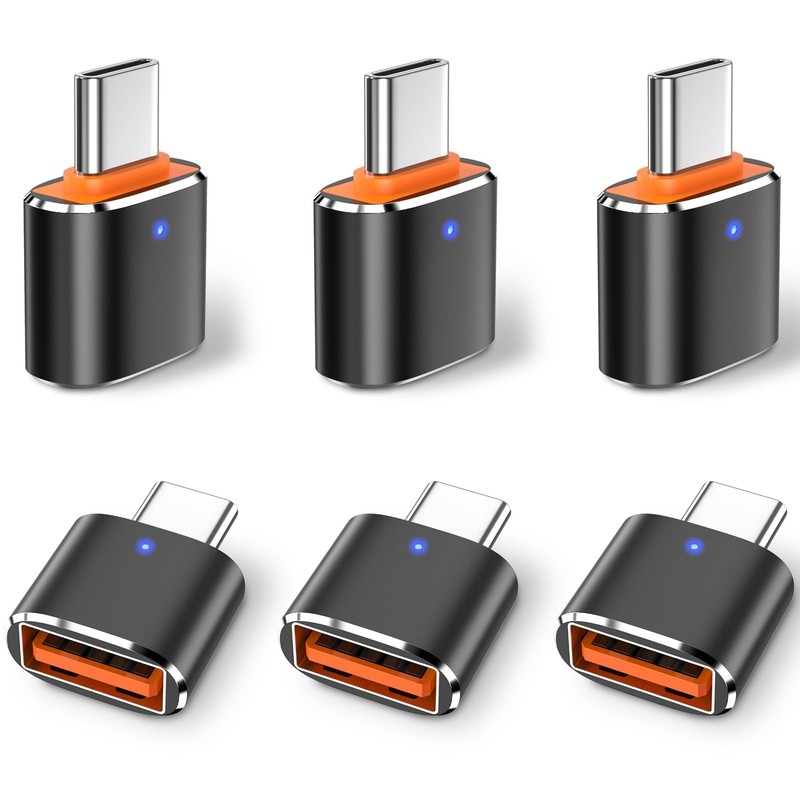 QiweDour 6 Pack USB C to Adapter, C Male 3.0 Female OTG BLACK