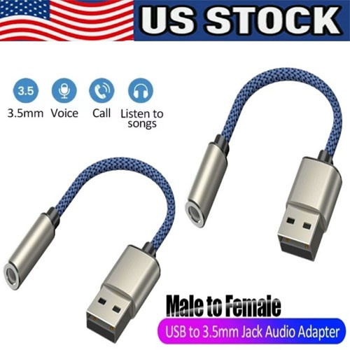 New USB Type A To 3.5mm AUX Female Audio Headphone Jack Cable Adapter Lot