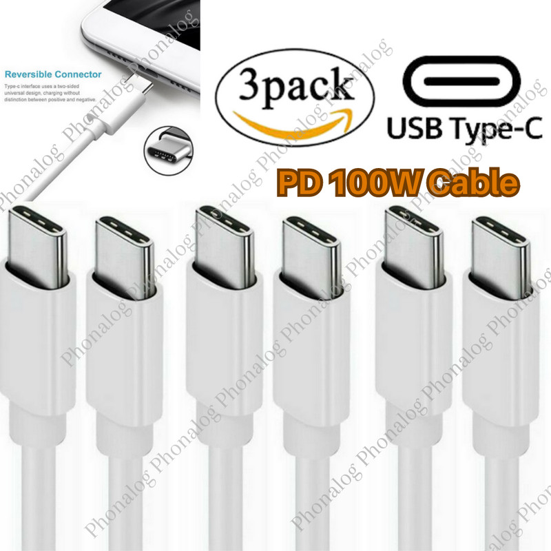 3Pack Type-C Cable USB-C to USB-C Fast Charger 100W Cord For Macbook Samsung