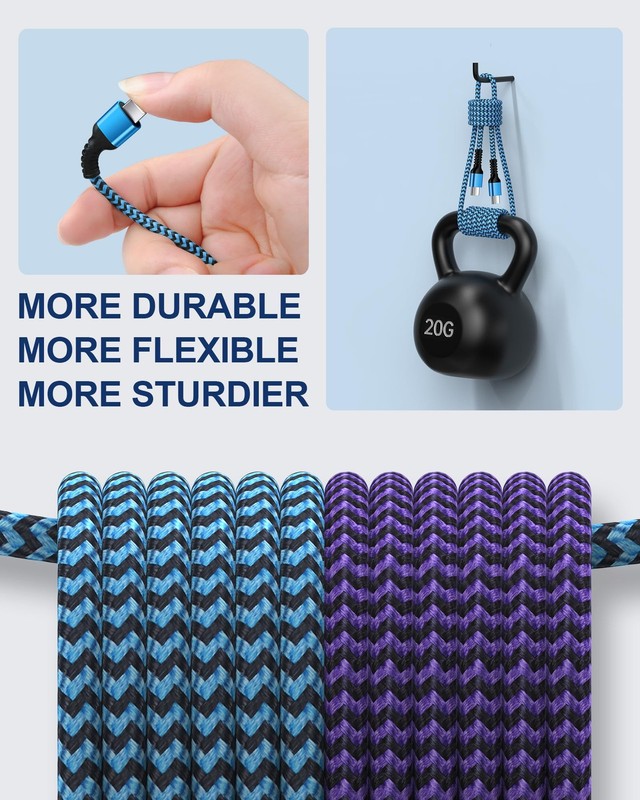 iPhone 15/16/17 Fast Charger Cable 10ft, Extra Long 10FT, Blue, Purple gallery
