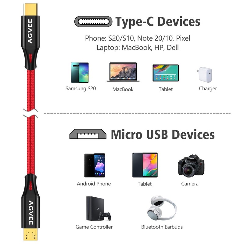 6.6ft USB C To Micro USB Cable Gold Plated Fast Charging Data Sync Cord gallery