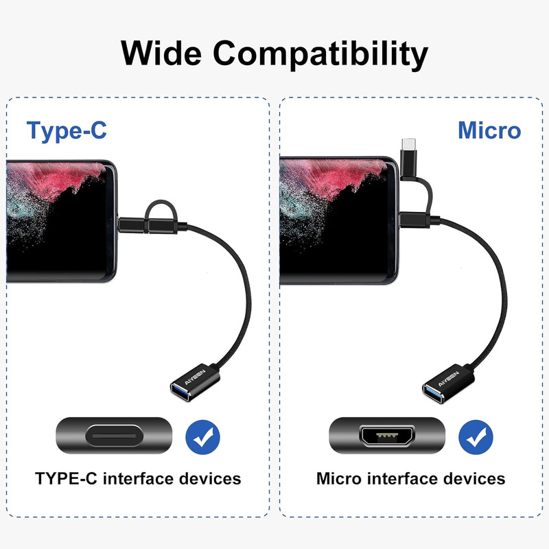 Usb-C/Micro to USB Adapter, 2-In-1 USB 3.0, OTG Adapter Cable, Compatible with M gallery