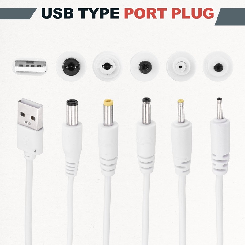 2Pcs USB to DC Power Charging Cable, 5V Round Plug Connector 39", Black White gallery