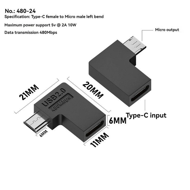 Type-C Female to Micro Male USB 2.0 Adapter Microphone Interface at 480Mbps Data