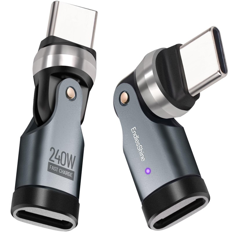Type C to C USB Adapter 2 Pack 180° & 360° Rotation PD 240W USB2.0 480Mbps OT…