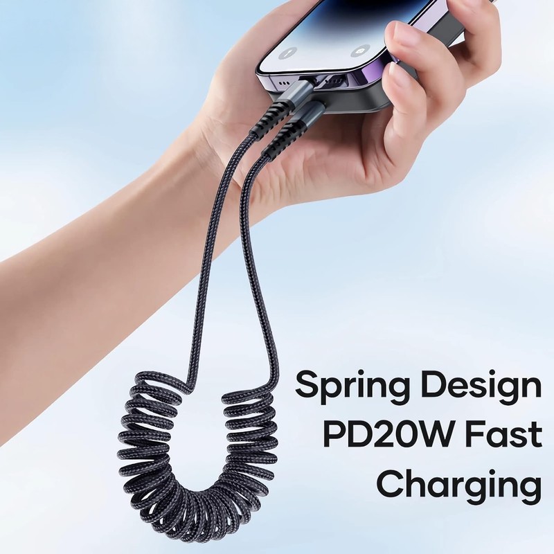 Retractable Coiled USB C to iPhone Cable Fast Charging Cord for iPhone 14 13 12 gallery