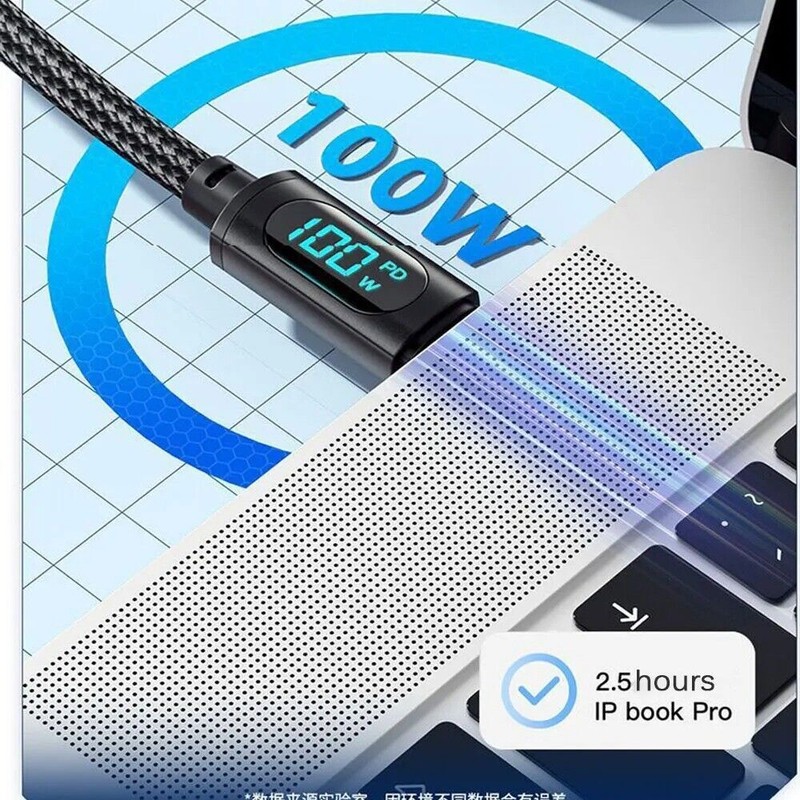 Type-C to Type-C Cable 100W PD Fast Charging 6.6ft Cord Charger with LED Display gallery