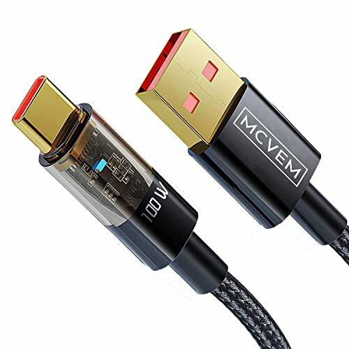 MCVEM 100W 5A PD Fast Charging Data Cable USB A to C Gold Plated Connectors 3.3′