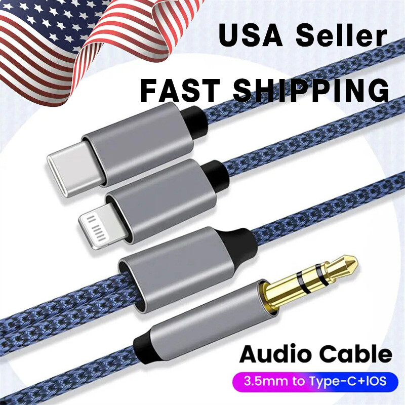 2 in 1 AUX Audio Cable 3.5MM iOS/Type C For iPhone iPad Tablet Samsung Android