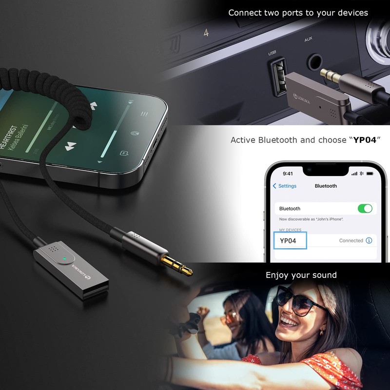 Bluetooth 5.3 to Aux Adapter for Car, USB to TRS 3.5mm Receiver - Adds Blueto... gallery