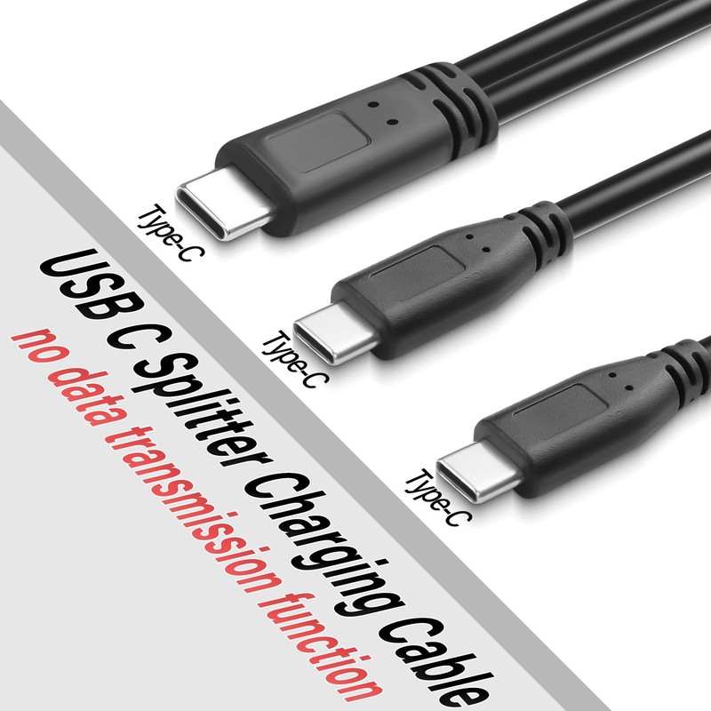 Short USB C Splitter Charging Cord 2 In 1 Multi Type C 3A Fast Port 1 Ft 30cm gallery