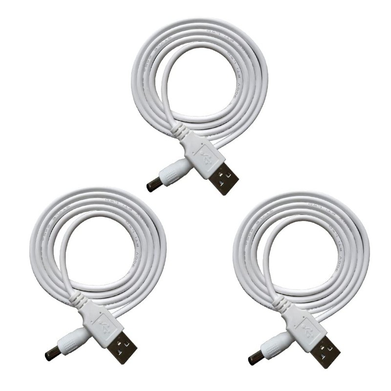 3 PCS 3.3ft White USB to DC Cable 5V USB 2.0 to DC 5.5mm x 2.1mm Power Cord