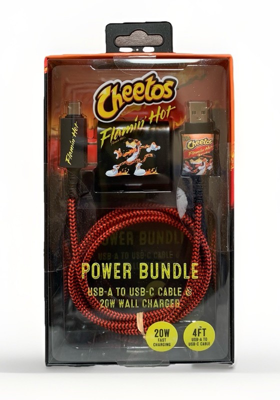 NEW Cheetos Flamin’ Hot Power Bundle 4ft USB-A to USB-C Cable & 20W Wall Charger