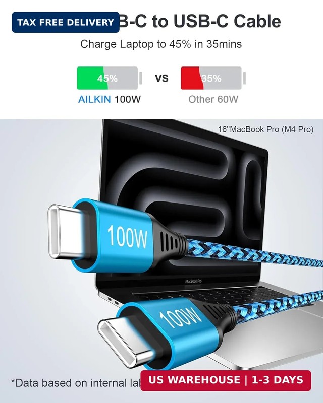 100W USB C Charger Cable, 2Pack/6ft PD 5A Super Fast Charging Type-C Cable | Typ gallery