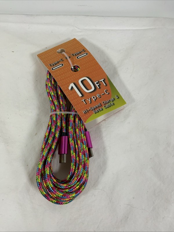10ft Data and Charge High Speed Cord Rainbow Color Type C to Type C James Paul