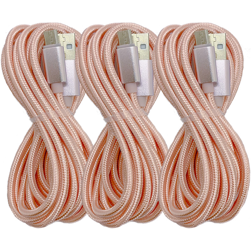 3 Pack 10Ft Braided Micro USB Cable Fast Charging Cord For Samsung HTC Android