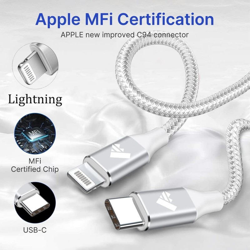 2Pack Short USB C toCable 1ft, PD USB C to iPhone Charger Cable MFi Certified, N gallery