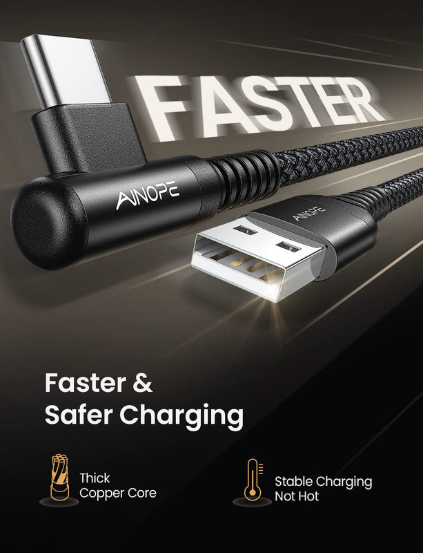 2-Pack 6.6Ft Type C Fast Charge Cable, Right Angle, Nylon Braided, Compatible De gallery