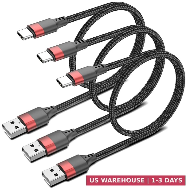 1.5ft USB C Cable, 3 Pack USB to USB C Cable 18 inch, Braided Type C Charger ...