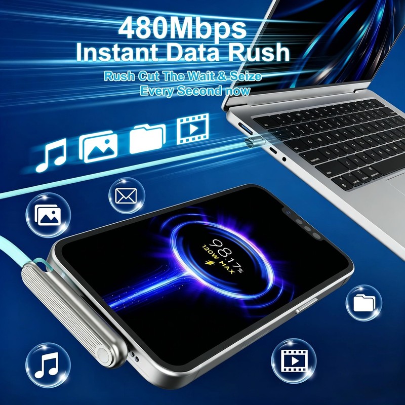 2-in-1 USB C/A to USB C Cable Fast Charging 4FT Type-C 240W Invisible Holder ... gallery