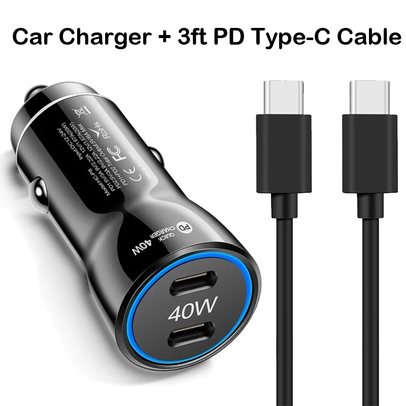 Double Type-C Fast Charging 40W Car Charger For Samsung A15 A16 A17 A35 A56 A57