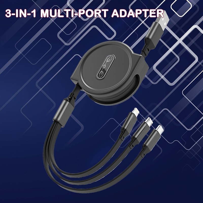 Lightweight Maneuverable 3-in-1 Retractable USB to Type-C Charging Cable Adapter gallery