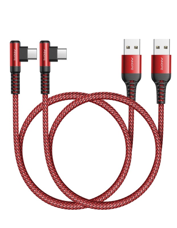 USB C Cable [2 Pack 1.6FT] Fast Charger Type C 3.1A Right 1.6FT+1.6FT, Red