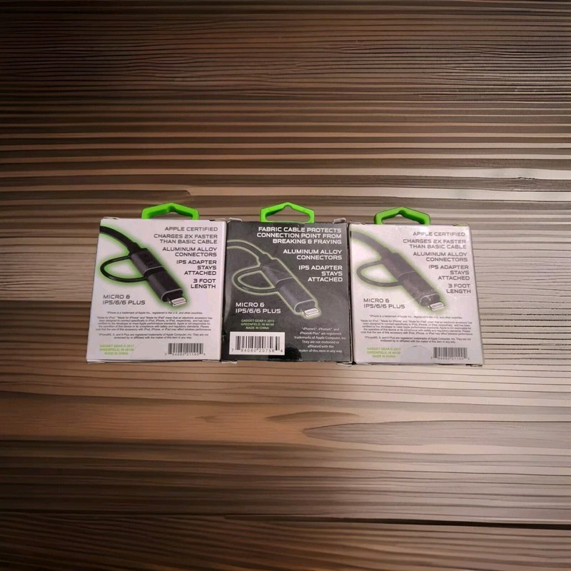 3 APPLE CERTIFIED 2-IN-1 CHARGER CABLE CORDS 2.4 AMPS• MICRO & IP5/6/6 PLUS BNIB gallery