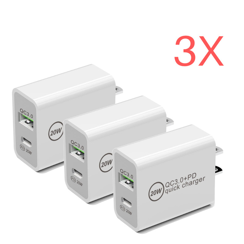 3PACK 20W PD Fast Wall Charger Dual Type C Cable For Samsung iPhone 15 16 17 Pro
