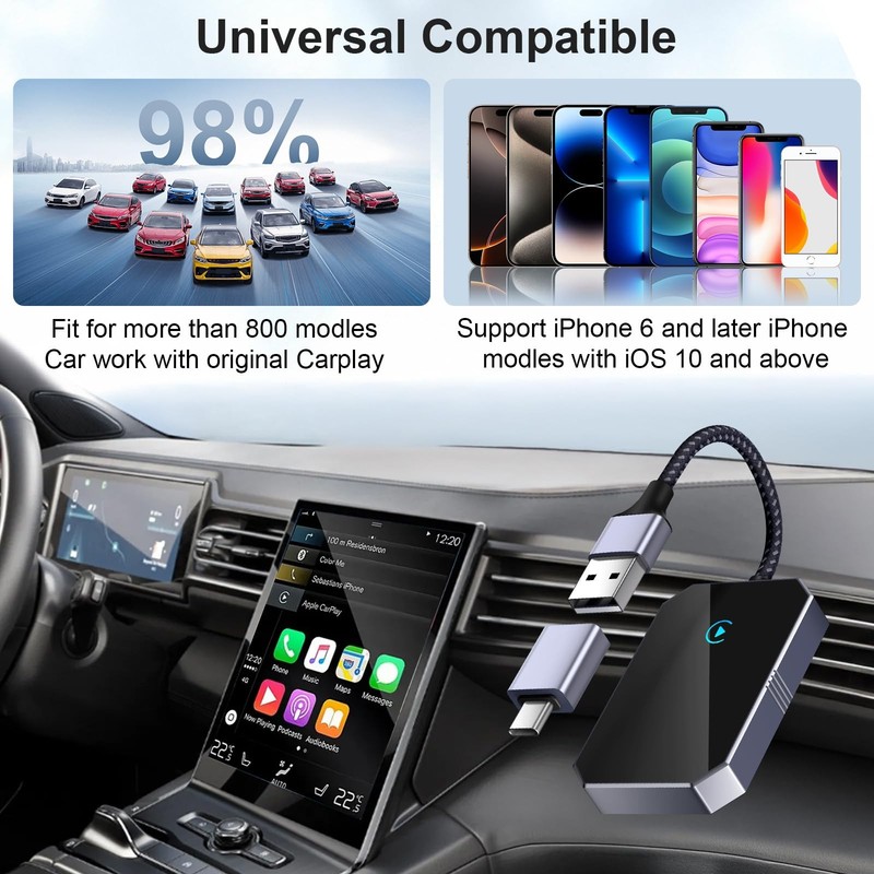Wireless Carplay Adapter for iPhone, 2025 Upgraded Converts Wired to Apple Ca... gallery