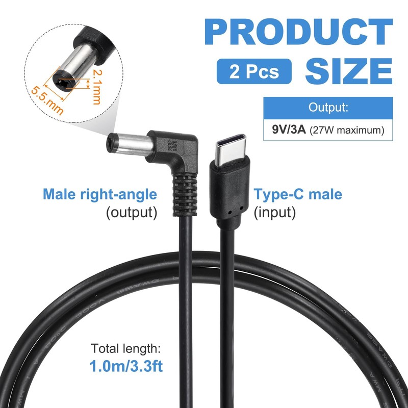 USB C To DC Power Cable 9V 3A 27W 5.5x2.1mm 3.3ft PD Trigger Plug Cord 2 PCS gallery