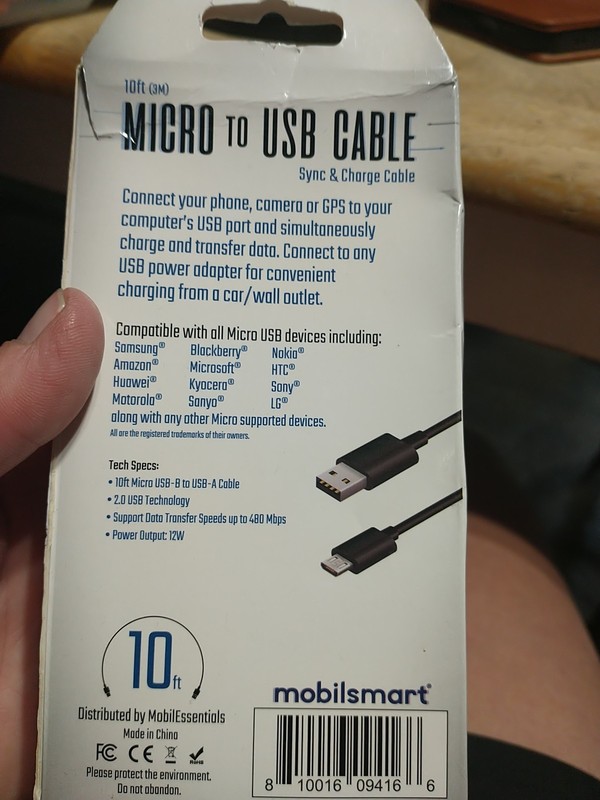 Micro to USB Cable 10 ft Mobilsmart Sync and Charge gallery
