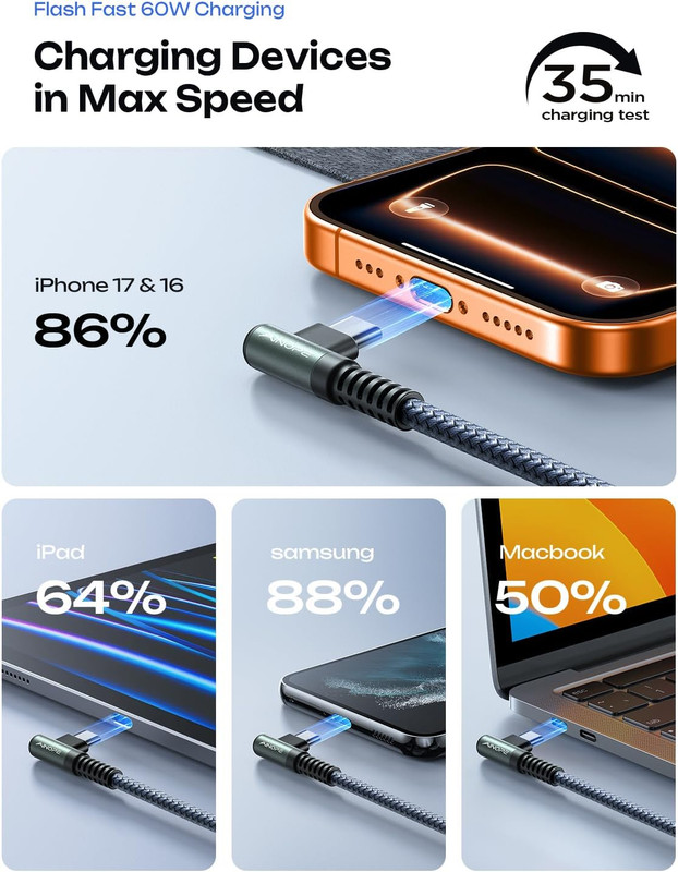 USB C to USB C Cable 60W 2Pack 6.6Ft Nylon for Iphone 17 Pro Max Charging Cable gallery