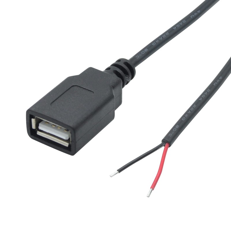 2Pcs Short USB Female 2 Pin Bare Wire 11inch 5V/3A Pigtail Open End Power Cable gallery