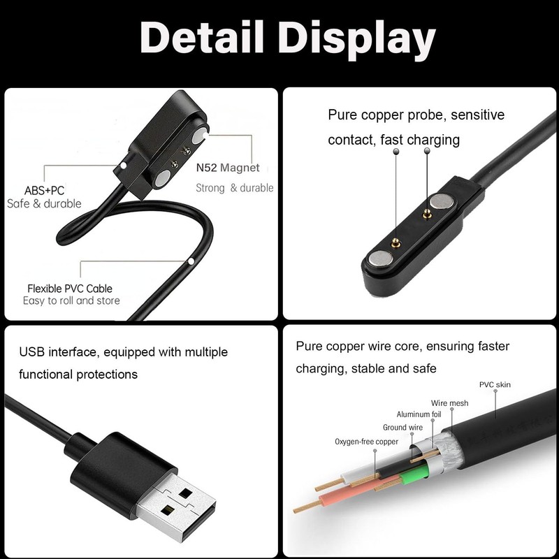 2-Pack for Raycon Bone Conduction Headphones Charger Magnetic USB Charging Cable gallery