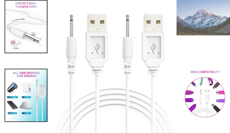 High-Quality 2.7Ft USB DC Charging Cable 2.5mm for Massagers - White (2 Qty) gallery