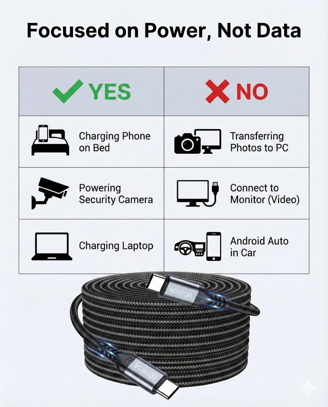 25ft USB to USB Cable (Charge Only), Extra Long 25 Foot Charger Cord, Nylon B... gallery