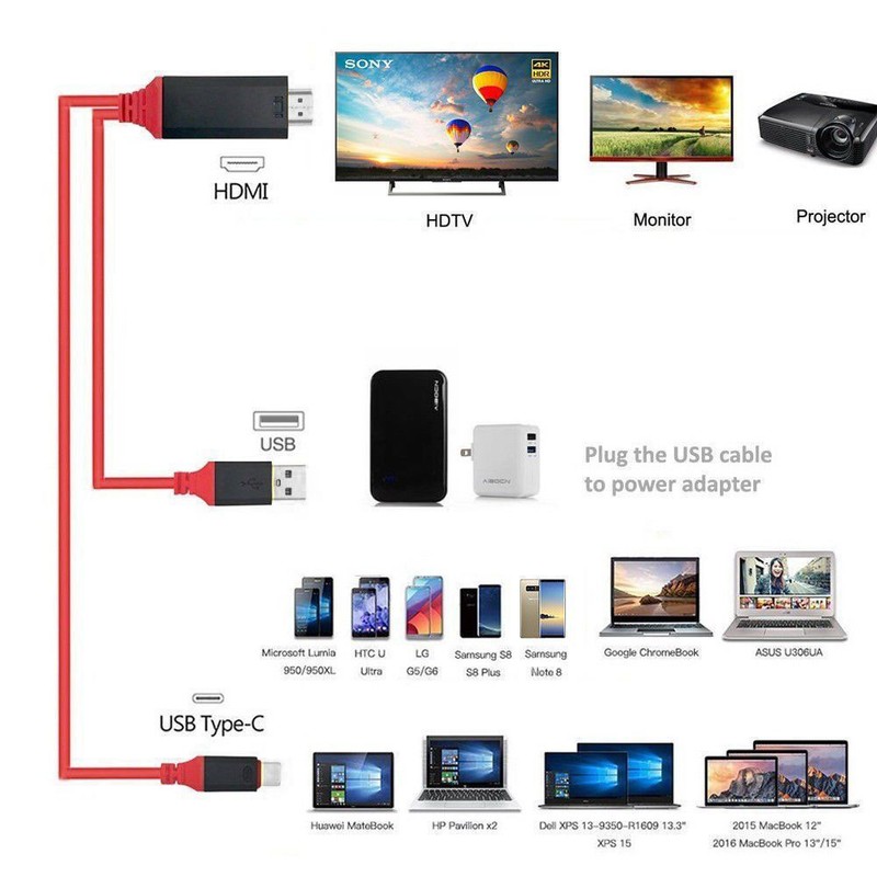 USB C Type-C to HDMI HDTV TV AV Adapter Cable 4K For Huawei P10 Nova 2 /Plus AU gallery
