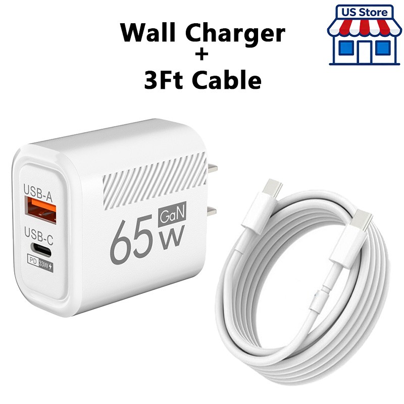 65W Super Fast Charger Power Adapter & Cable For Samsung iPhone Android Phone US