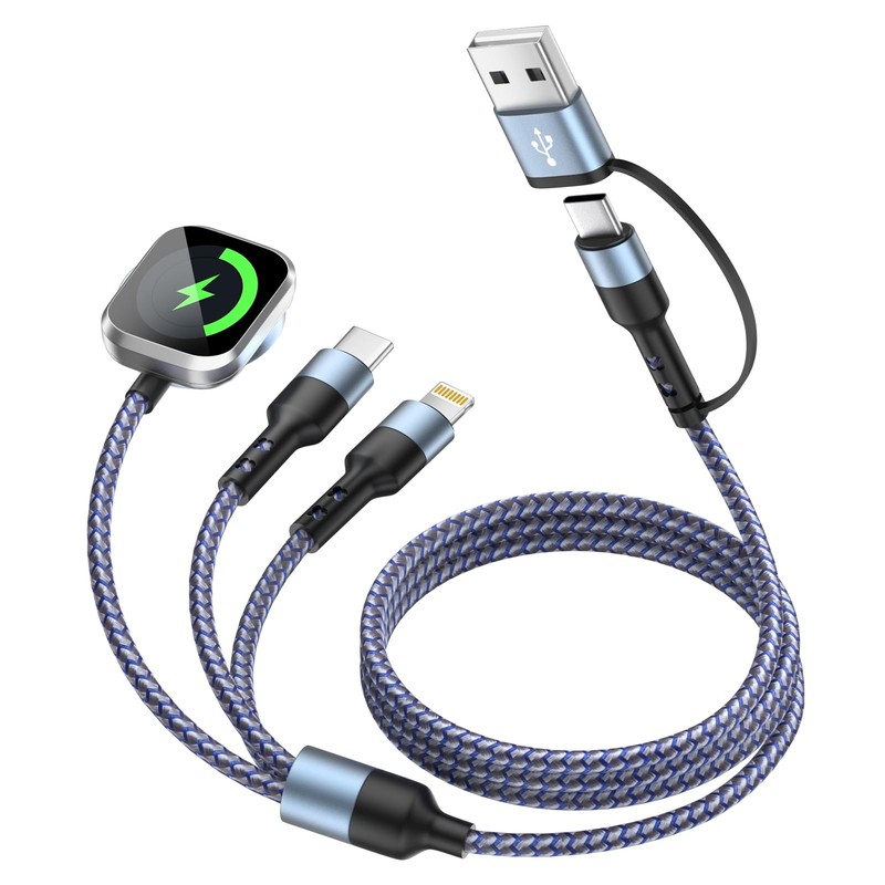 Travel Essentials 3in2 Multi Charging Cable for iWatch Charger, 5FT
