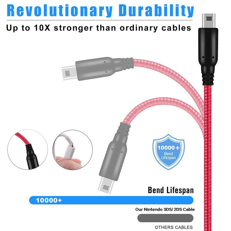 2 Pack 5Ft 3DS/ 2DS USB Charger Cable, Nylon Braided Power Charging Cord Cable C gallery